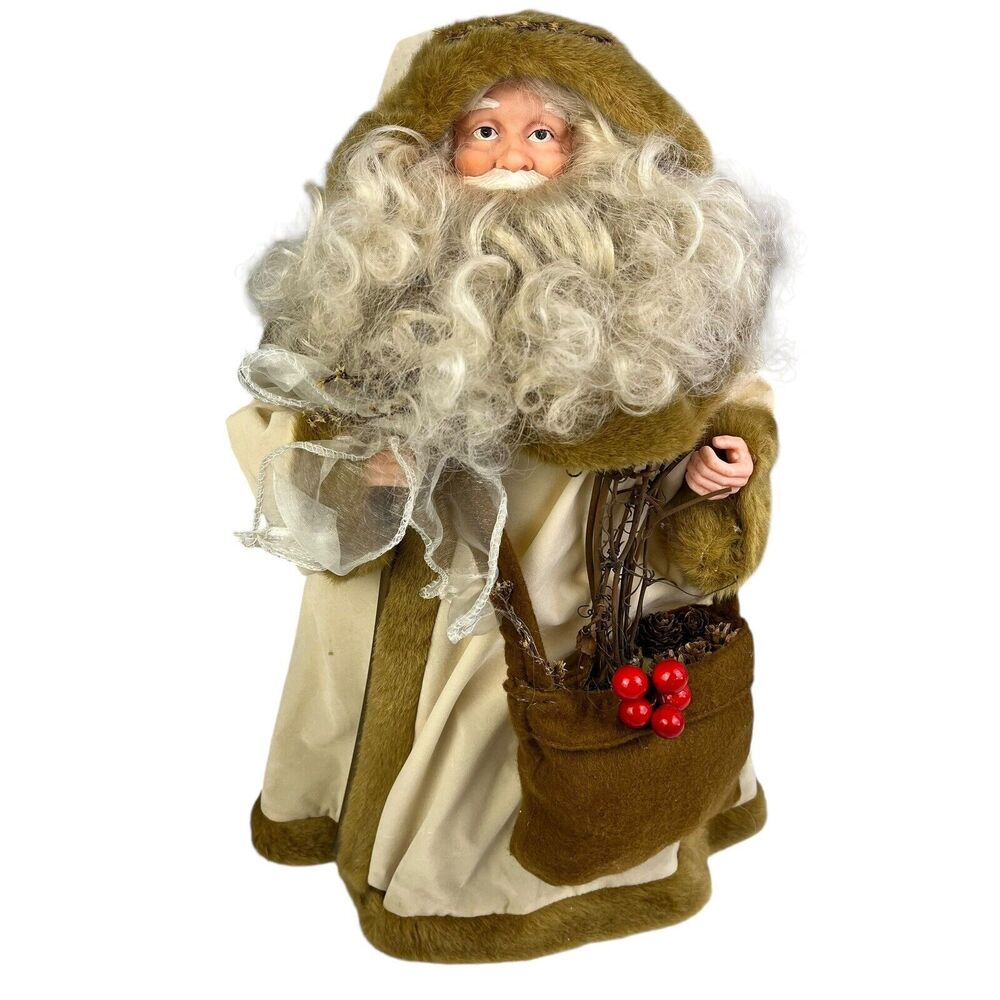 Victorian Santa Tree Topper Tabletop Figure 18” Gold Robe Fur Christmas Decor